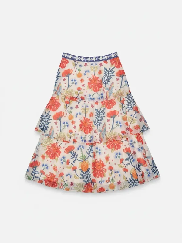 Farm Rio X Anthropologie Tiered Midi Skirt Women Small Cream Tropical Floral NWT - Image 5