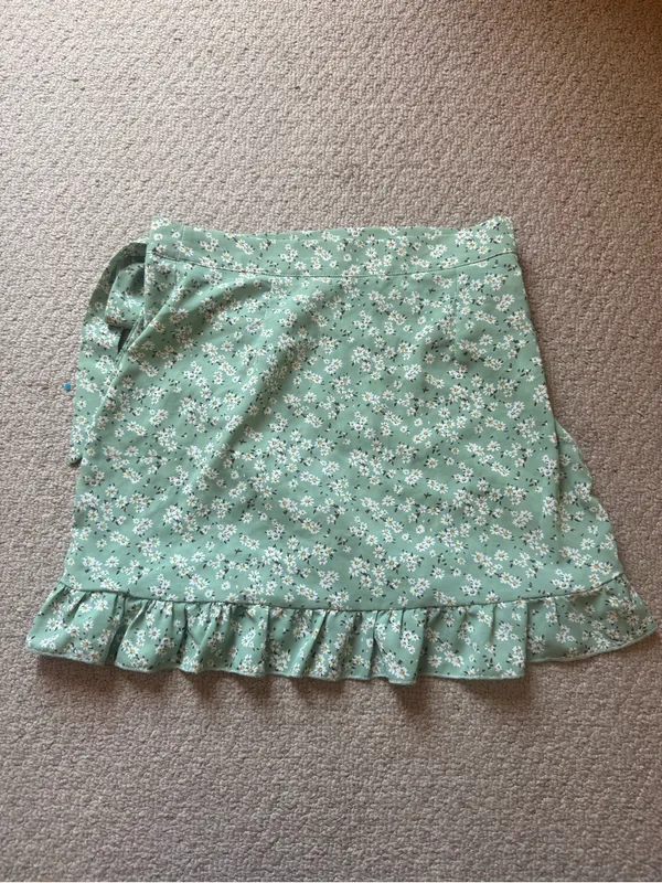 Floral Ruffle Wrap Mini Skirt - Sage Green - Image 2