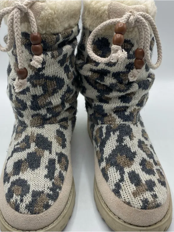 Skechers Womens Slip On Brown Mid-Calf Knit Cold Weather Boots Leopard 6 Animal - Image 6