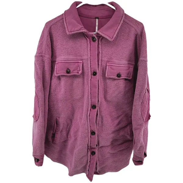 Free People We the Free Ruby Shirt Jacket Shacket Fleece Oversized Button Pink S - Image 2