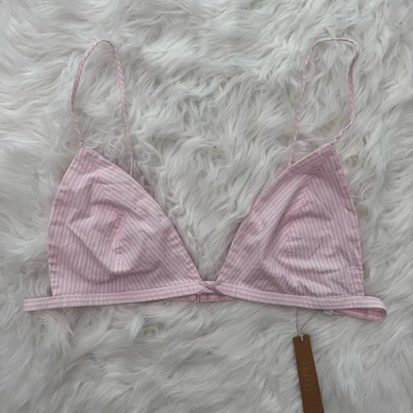 Skims Cotton Poplin Triangle Bralette Cherry Blossom Stripe XL - Image 3