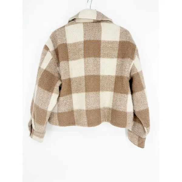 Abercrombie & Fitch Plaid Oversized Shacket‎ Women's L Tan Cream Cozy - Image 3