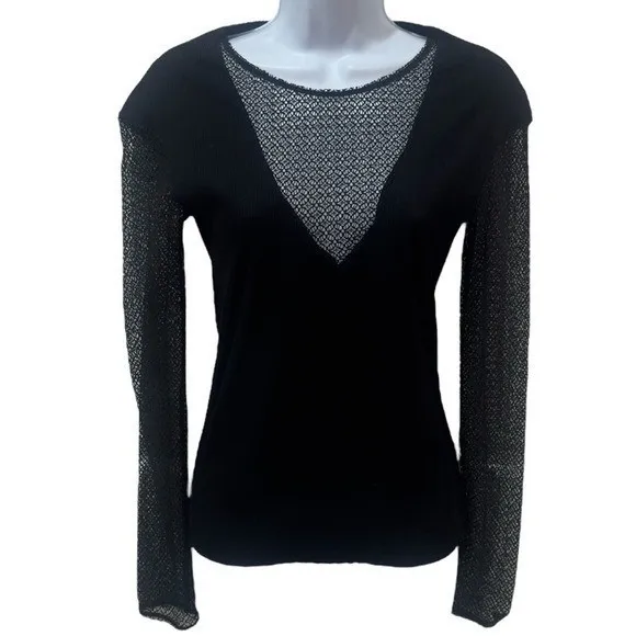 Maje Lysea Mixed Media Long Sleeve Top Fairygoth Party Grunge Chic Size 1 (S) - Image 2