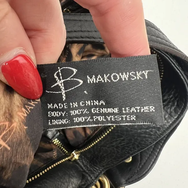 B. Makowsky Large Hobo Shoulder Bag Black Pebbled Leather Studded Gold Hardware - Image 10