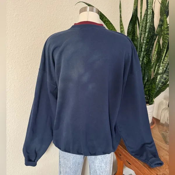 Vintage fall Navy Embroidered Heart Wreath Sweatshirt Fall Leaf Grandma Core XL‎ - Image 6