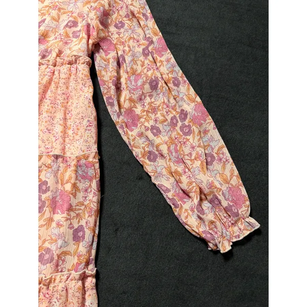 Ksnedjk Tiered Ruffle Floral Long Sleeve Mini Dress Womens L Pink Purple‎ - Image 5