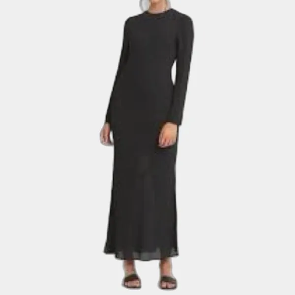 Y2K 90s Vintage Maxi Dress Long Sleeve Shift Column Minimalist Modesty Goth Vamp - Image 2