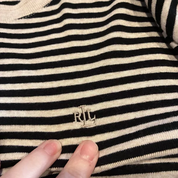 VTG Lauren Ralph Lauren Womens Medium Striped Top Black and Light Beige - Image 6
