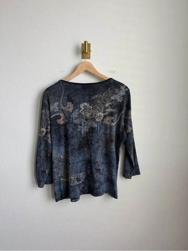 Vintage Katina Marie Y2K Rhinestone Graphic Top 3/4 Sleeve Made USA XL - Image 6
