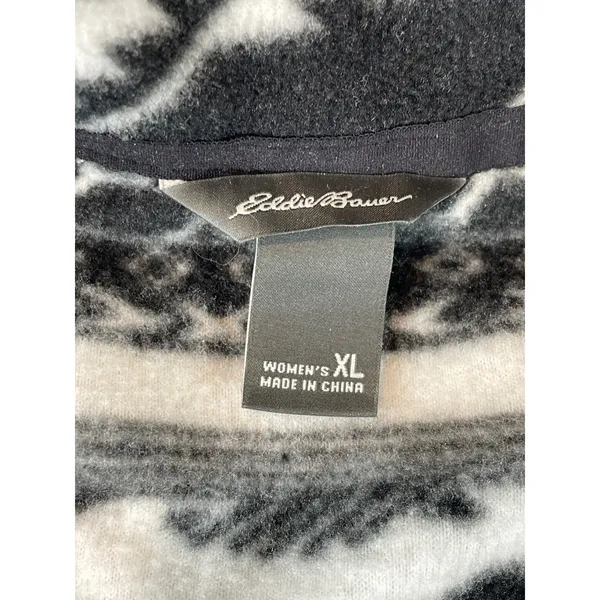 Eddie Bauer Fleece Pullover Size XL Black White Aztec Geometric Quarter Zip - Image 5