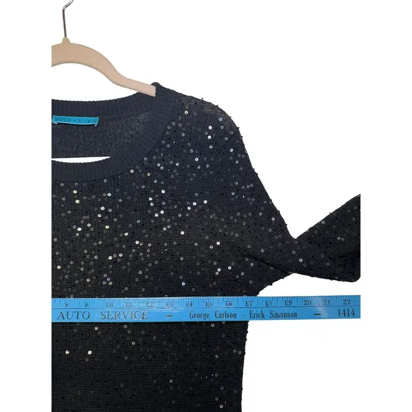 Alice + Olivia‎ Black Sequin Embellished Merino Wool Knit Sweater Party Small - Image 7