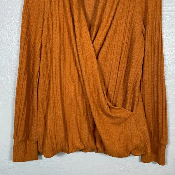 Maeve Anthropologie Women M Orange Rafela Ribbed Hacci Surplice Sweater Boho - Image 2