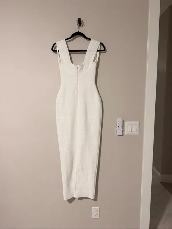 elliatt fiona white fitted bodycon bandage knit maxi gown dress size small - Image 8