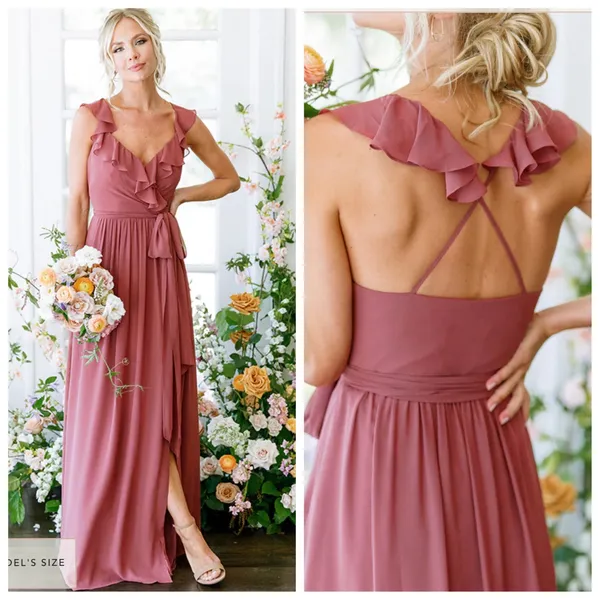 Revelry Valerie Chiffon Dress Eucalyptus Bridesmaid - Image 2