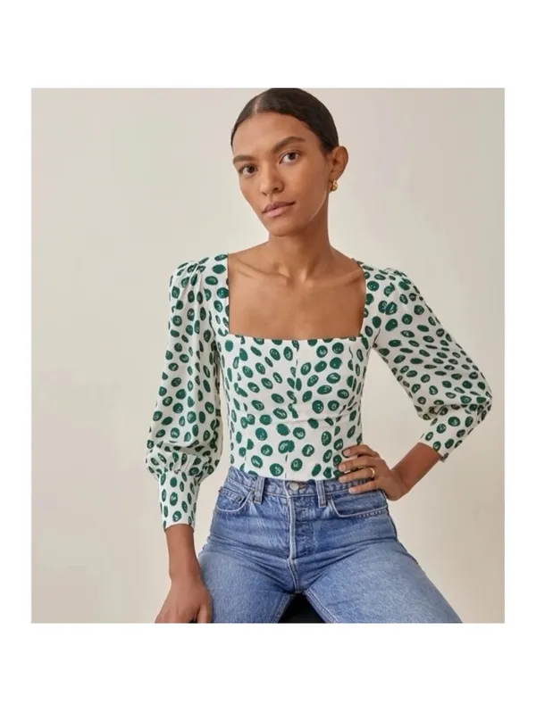 Reformation Calla Print Top Blouse In Tapioca Polka Dot Women’s size 2 - Image 15