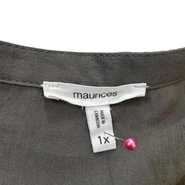 Maurices Womens 1X Olive Gray Roll Tab Sleeve Split Neck Tunic Blouse | 0200 - Image 3