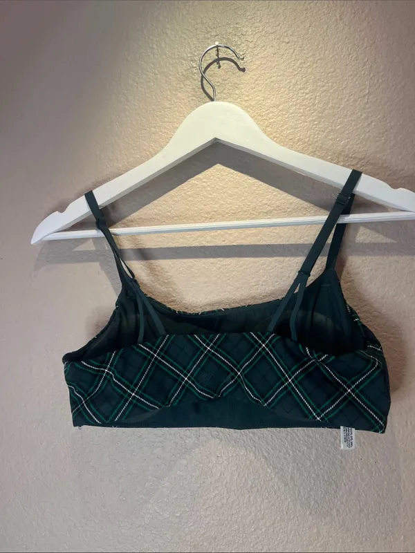 Victoria’s Secret PINK Women’s Strappy Tartan Plaid Green Sports Bra Medium - Image 6