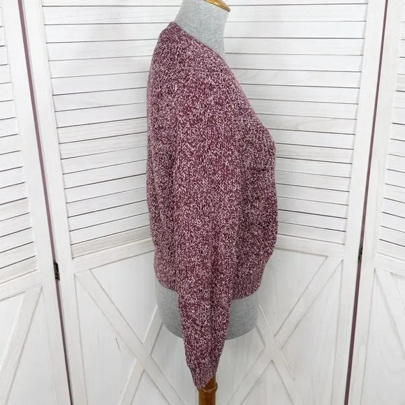 Old Navy‎ Marled Pointelle Knit V Neck Crop Cardigan Sweater Burgundy Red Small - Image 4