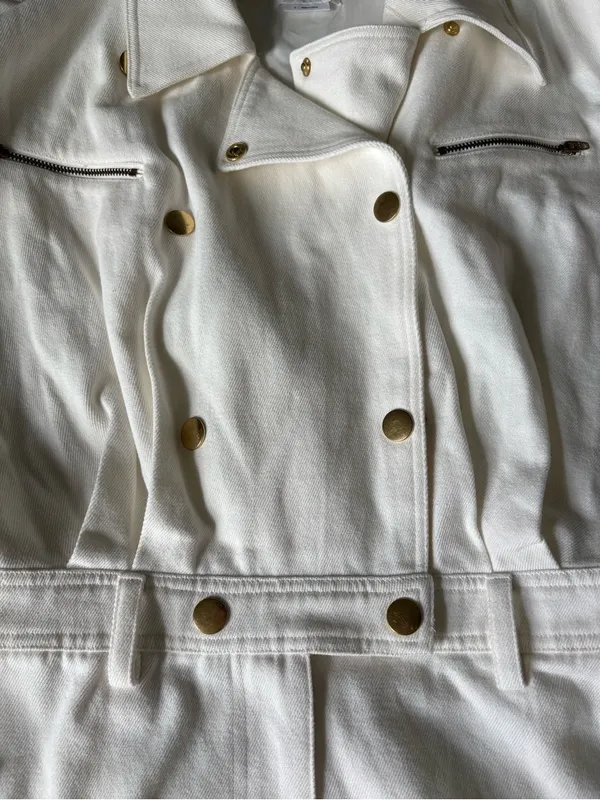 Lovers and Friends Small Fancy White Denim Romper With Gold Buttons - Image 8
