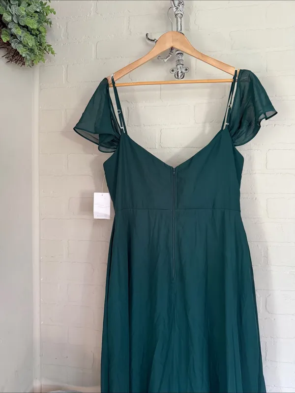 Birdy Grey dress Devin Chiffon Gown Emerald Green Cold Shoulder Maxi xxl NEW - Image 4