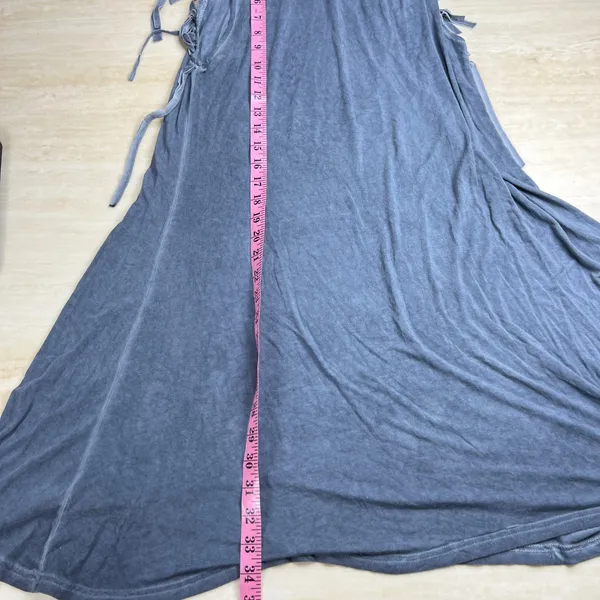 POL Womens Blue Mineral Wash Cowl Neck Fringe Open Back Sleeveless Mini Dress L - Image 12