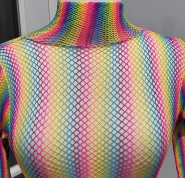 Leg Avenue Rainbow Fishnet Long Sleeve Crop Top - Image 6