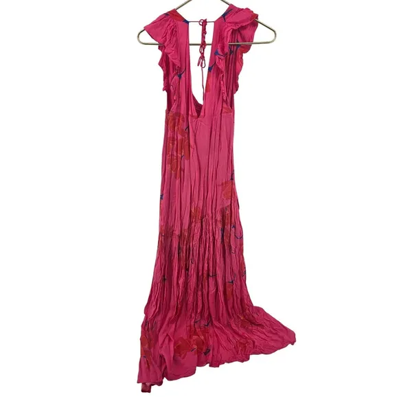 Free People‎ Maxi Dress Womens 6 Pink Extratropical Floral Ruffle Boho High Low - Image 2