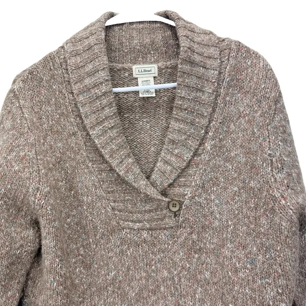 LL Bean Brown Marled Shawl Collar Wool Blend Pullover Sweater MEDIUM - Image 3