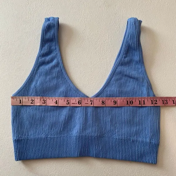 Aerie Real Good Blue Ribbed Longline Sports Bra Size L/G Low Impact Lounge - Image 5