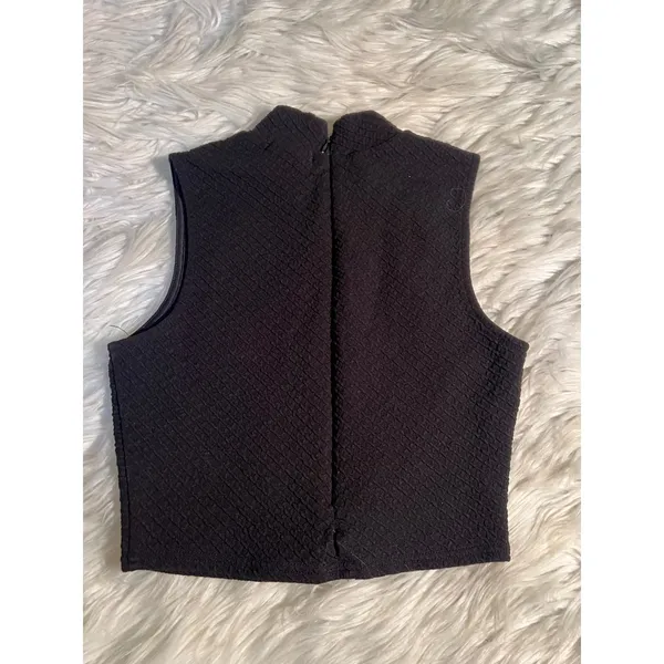 inTu. Women's Size Small Sleeveless Mock Neck Top Black Textured Zip Back TW2908 - Image 5