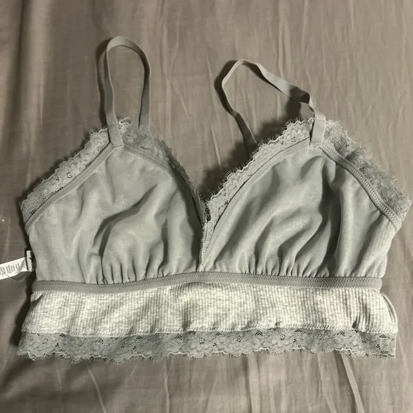 Aerie Gray Lace Trim Bralette Size L - Image 4