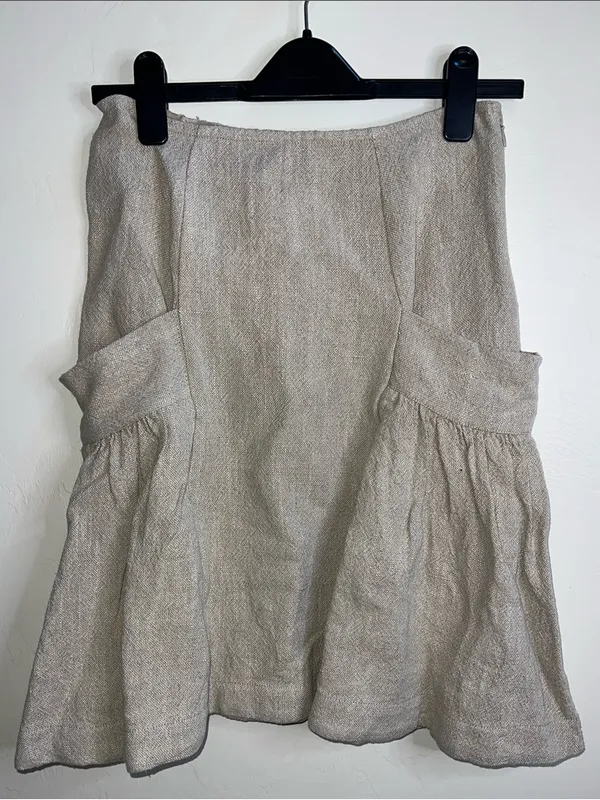 Free People Neutral Beige Textured linen and cotton A-Line Ruffle Skirt - Image 6