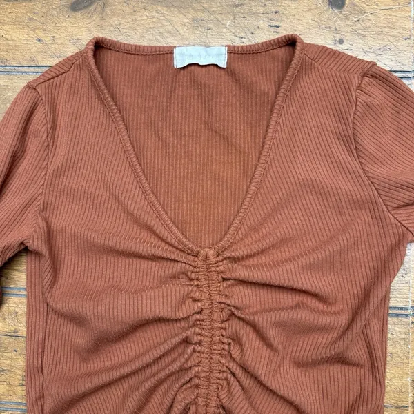 Altar'd State‎ Orange Ruched Long Sleeve Ribbed Crop Top Women Size XS - Image 3