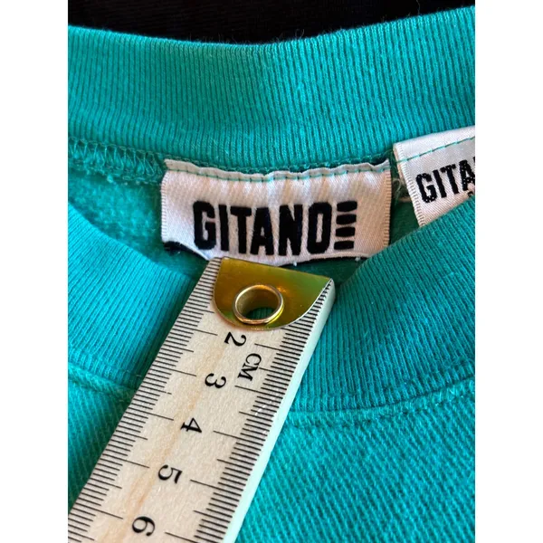 Vintage Gitano Teal Green Geometric Graphic Sweatshirt Cotton Small - Image 4