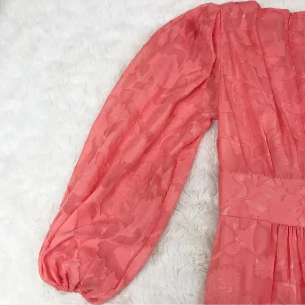 ALEX MARIE Long Sleeve Chiffon Dress‎ Size 2 Coral Wedding Guest Cocktail Party - Image 6