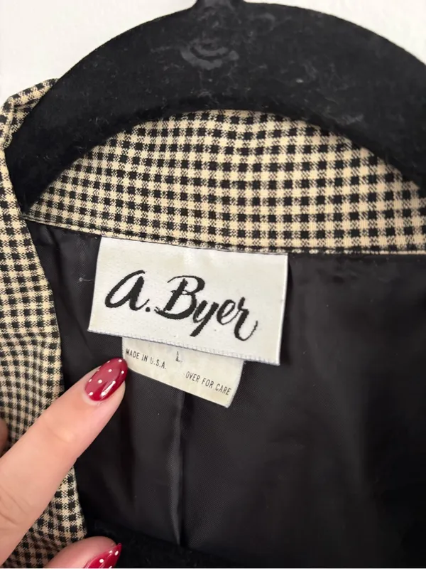 Vintage A. Byer Brown Cream Gingham Lightweight Blazer Size Large - Image 2
