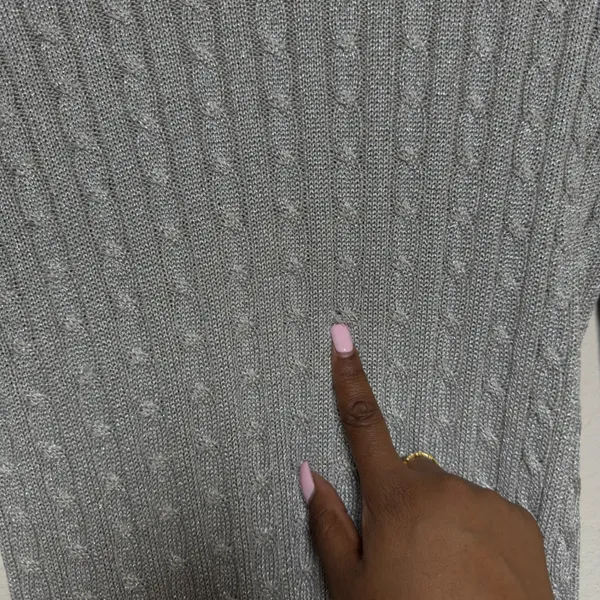 Lauren Ralph Lauren Women SILK Cable Knit Sweater‎ Medium Silver Metallic Preppy - Image 4