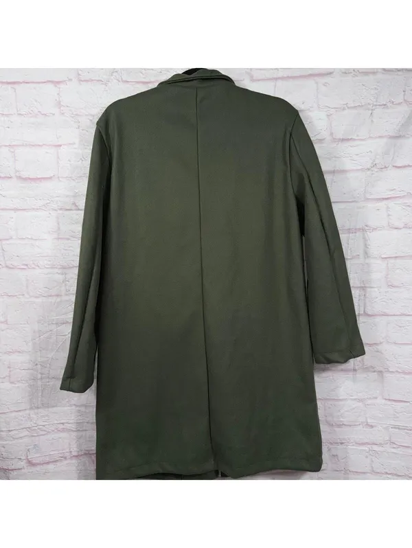 Women’s Olive Green Long Fleece Coat Jacket Size Large Button Front - Image 8