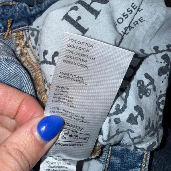 Free People We The Free Old‎ West Slouchy Wide Leg Jeans 33S Blue Raw Hem - Image 3