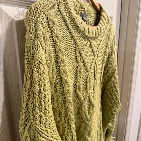 aerie Lime Green Cable Knit Crewneck Sweater - Image 3
