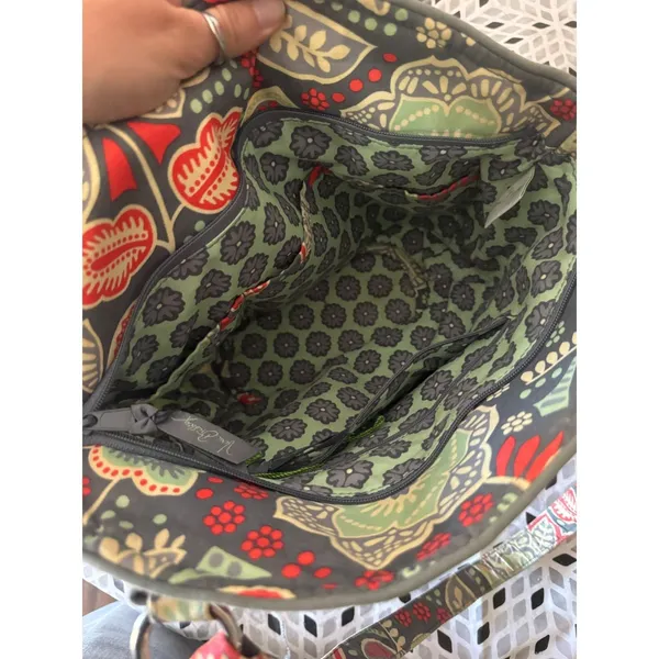 Vera Bradley Y2k Quilted Cotton Shoulder Bag Grey Red Floral Paisley Zip‎ Tote - Image 9