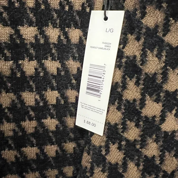 Tahari Black and Tan Houndstooth Trench Coat Size L - Image 6
