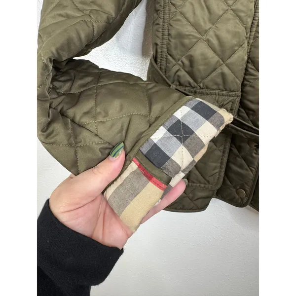 Burberry Brit Belted Quilted Green Jacket‎ with Nova Check Lining Size Xsmall - Image 6