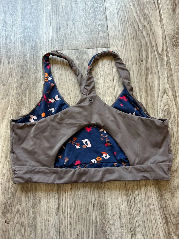 Maaji Reversible Sports Bra Bikini Top Brown and Blue Florals Size L - Image 8