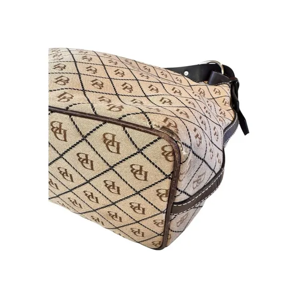 DOONEY & BOURKE Vintage Y2K Monogram Canvas Hobo Shoulder Brown Tan Leather Trim - Image 5