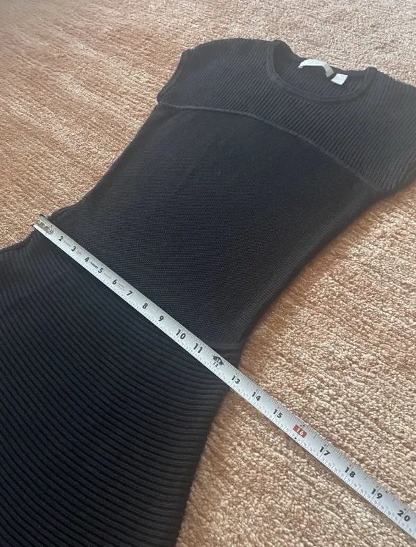 BOSS Hugo Boss Black Knit Fit & Flare Dress XS Ribbed Cap Sleeve - Image 9