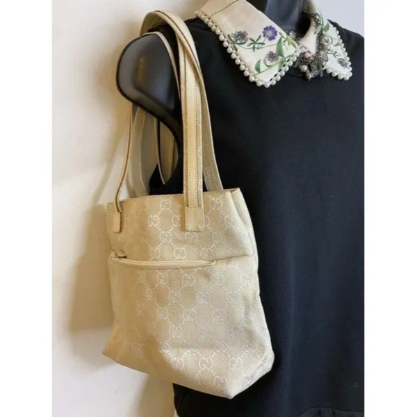 gucci vintage white jacquard fabric shoulder bag - Image 8
