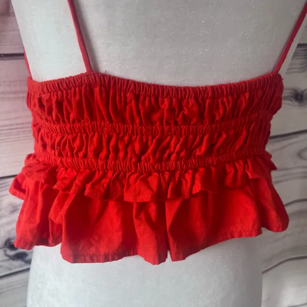 Sim & Sam Red-Orange V Neck Tie Shoulder Crop Top - Image 7