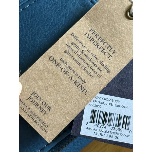 AMERICAN LEATHER CO. Kansas Crossbody Deep Turquoise Smooth NWT Handbag Purse - Image 4