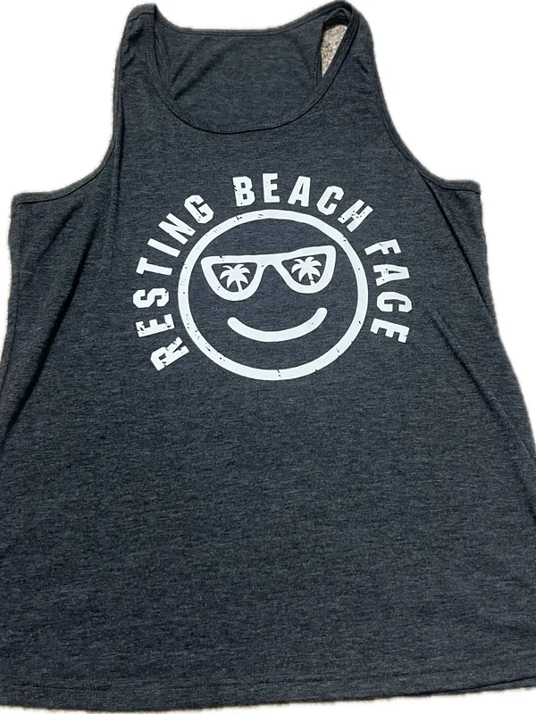 Source‎ Unknown Charcoal Gray Graphic Tank Top - White Print - Image 2